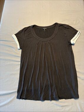 Daisy Fuentes Black Tee with White Rolled Sleeve Accents